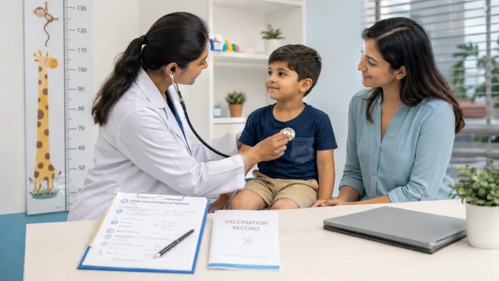 Child Health Checkup doctor examining child with parent in clinic