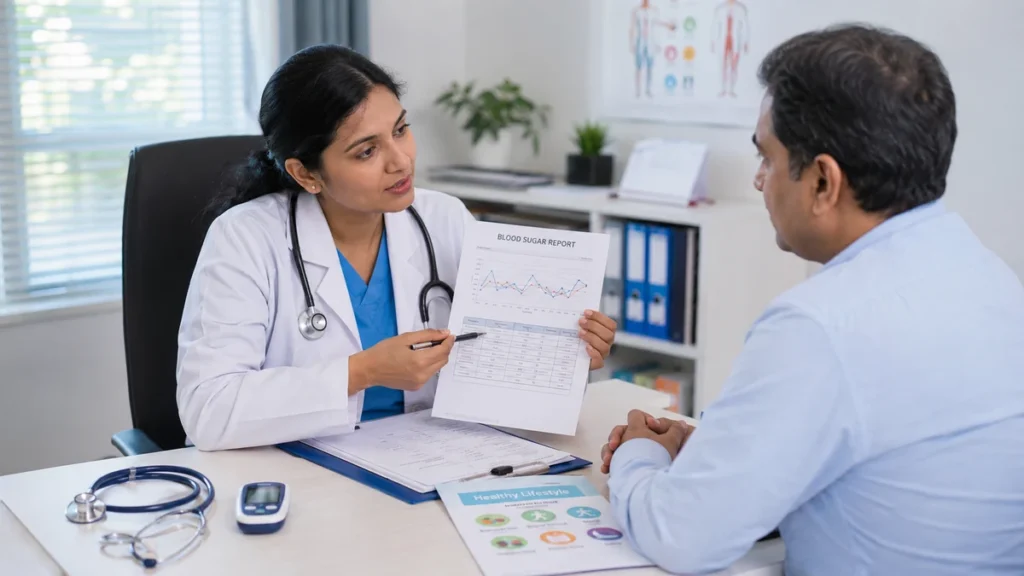 Diabetes Symptoms Causes and Prevention doctor checking blood sugar report