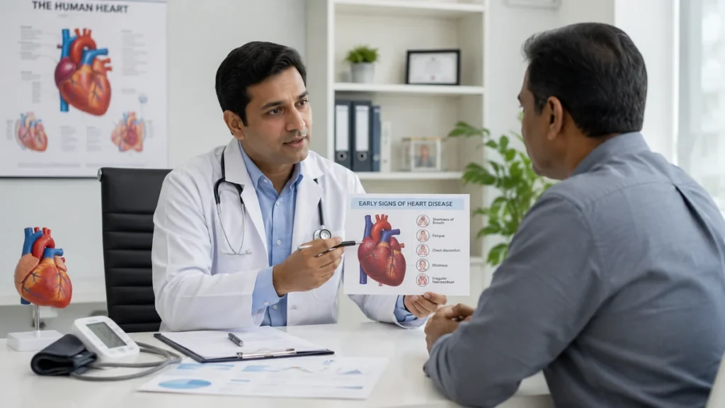 Early Signs of Heart Disease doctor explaining heart symptoms to patient
